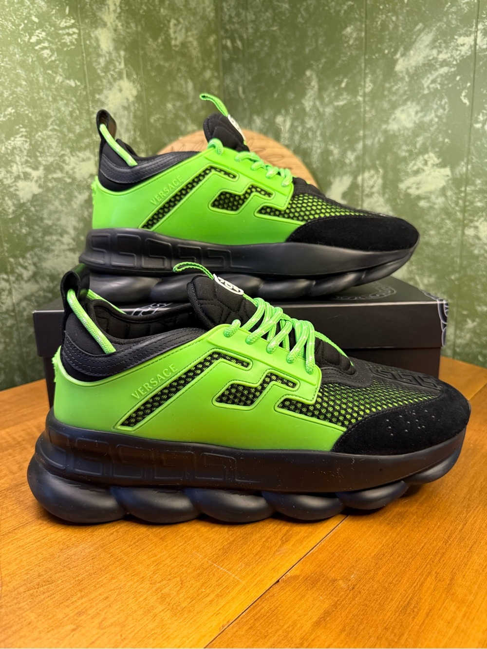 Versace Chain Reaction 'Black Green' Sneakers Men 12 COA Available - Picture 2 of 16